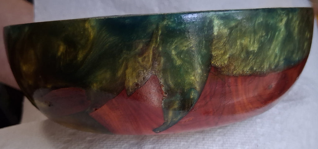 One-of-a-Kind Hand-Turned Cedar Blue & Gold Epoxy Resin Vessel